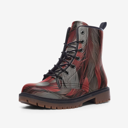 Red and Grey Feather on Casual Leather Lightweight boots MT