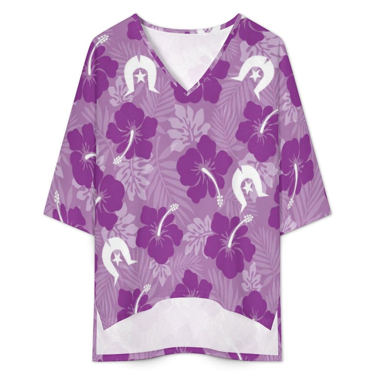 Hibiscus flowers with Dhari (Royal purple) on Mediterranean Style V-Neck Suit