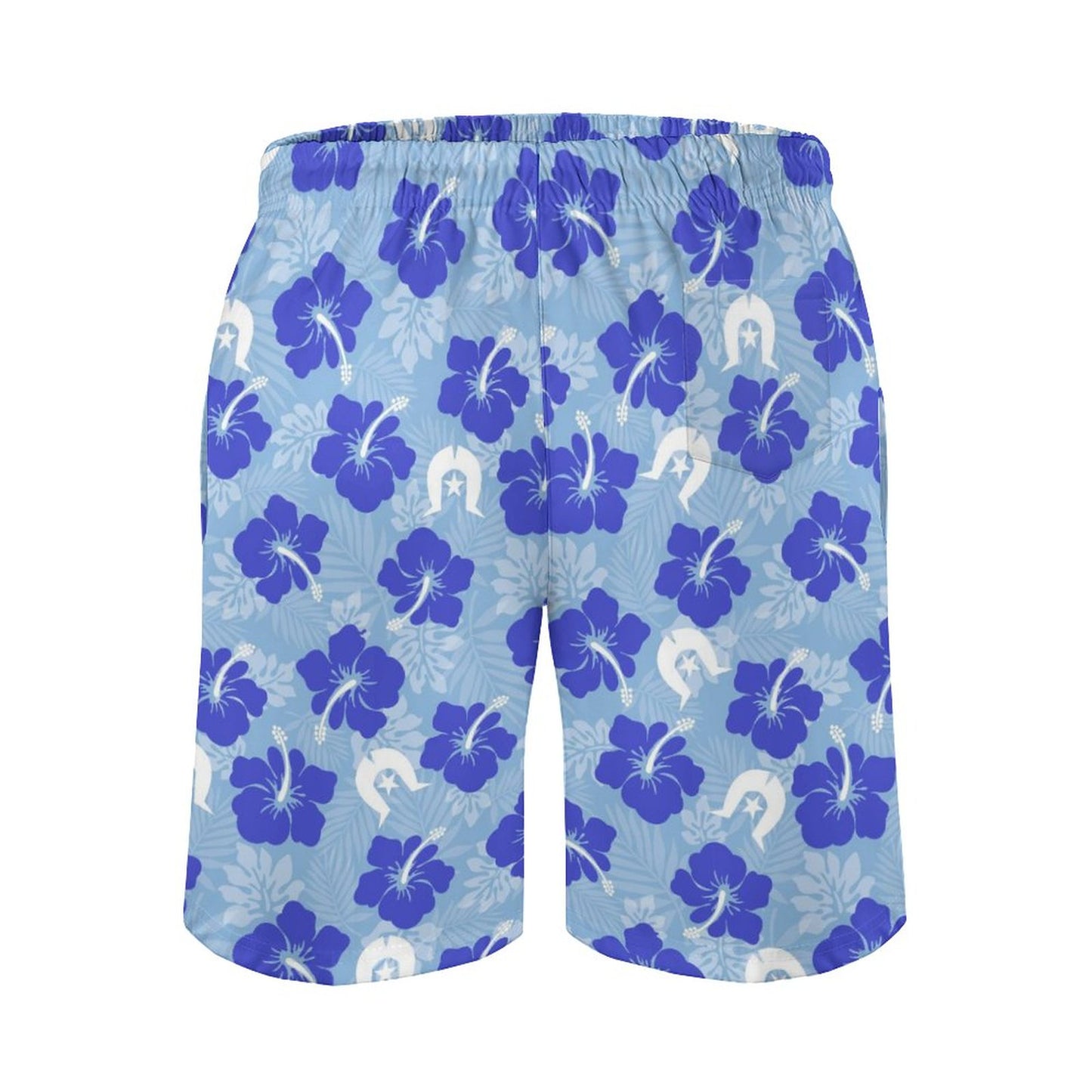 Hibiscus flowers with White Dhari (Sky blue) on Men's Board Shorts
