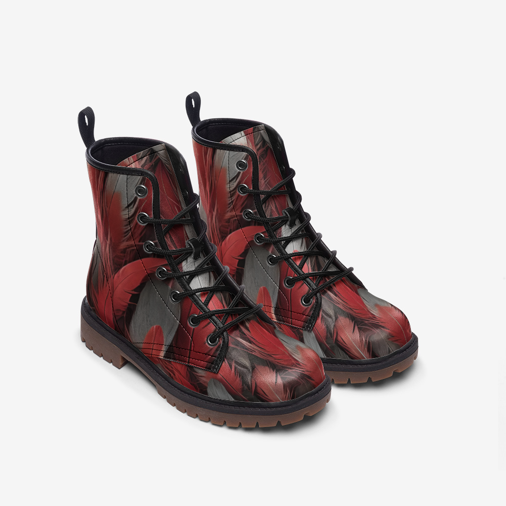 Red and Grey Feather on Casual Leather Lightweight boots MT