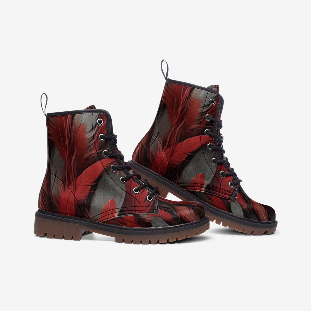 Red and Grey Feather on Casual Leather Lightweight boots MT