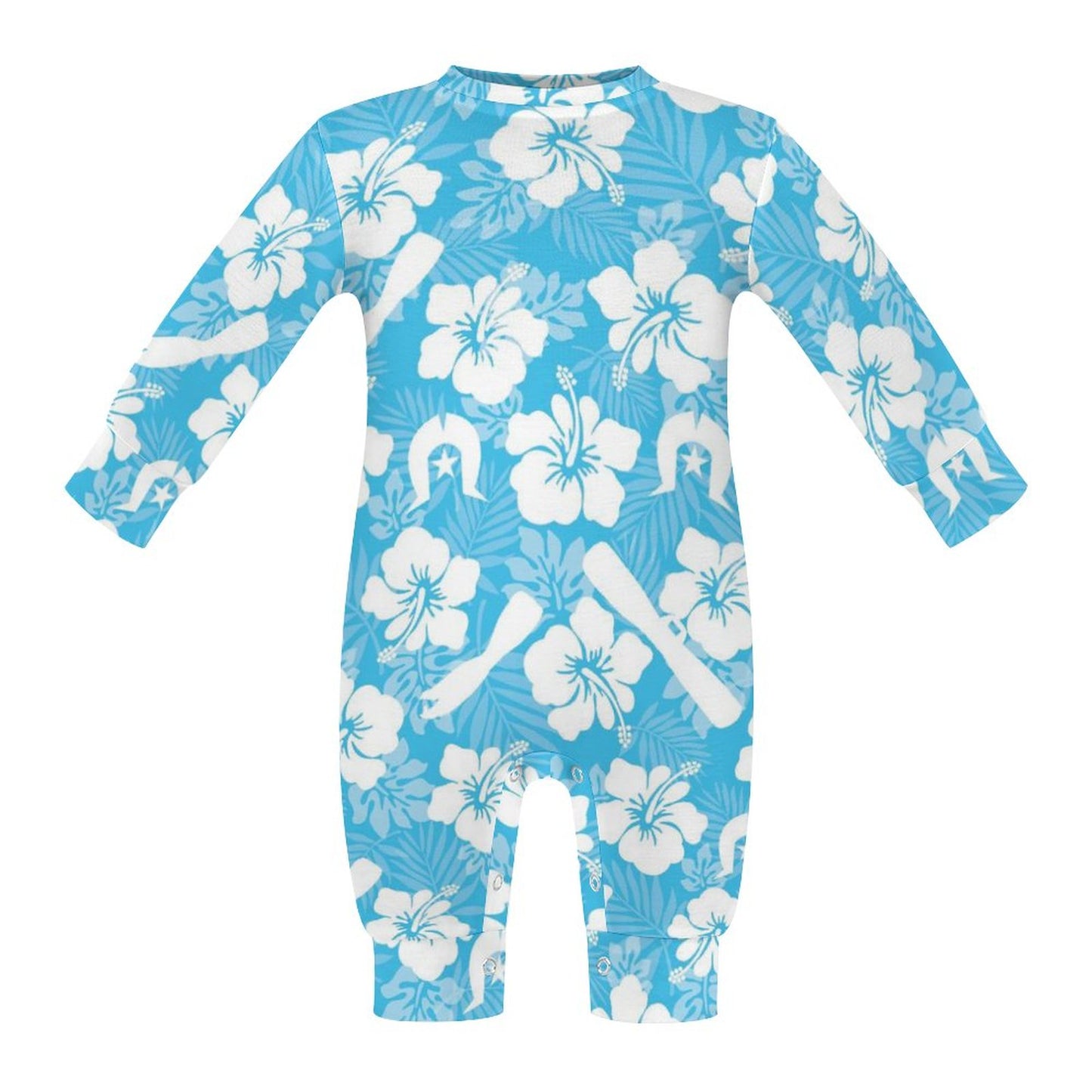White Hibiscus flowers, Warup and Dhari on Baby Romper