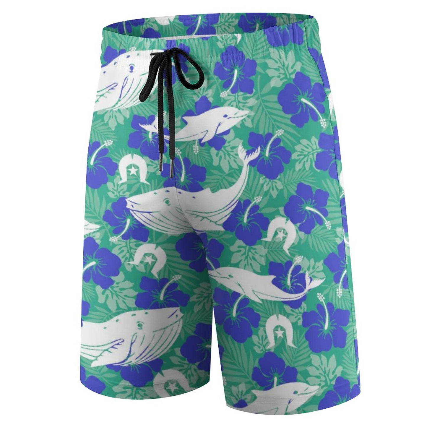 Royal Blue Hibiscus flowers with Whale, Dolphin and Dhari on Kid's Beach Pants