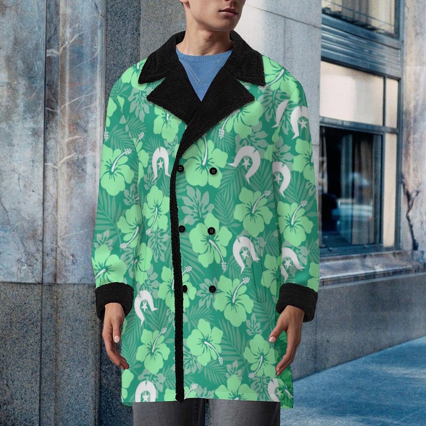 Hibiscus flowers with Dhari (Royal mint) on Men's Double Breasted Coat