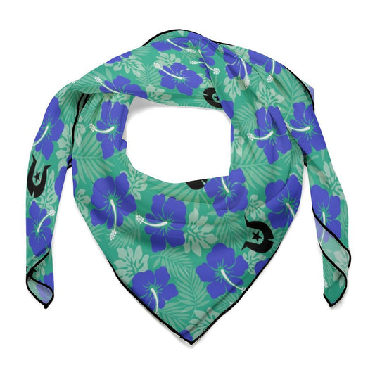 Royal Blue Hibiscus flowers with Black Dhari on Women's Scarf