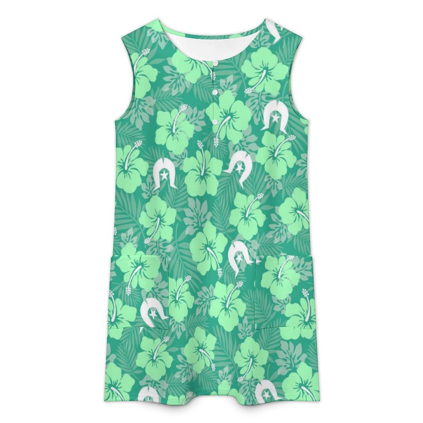 Hibiscus flowers with Dhari (Royal mint) on Sleeveless Pocket Dress