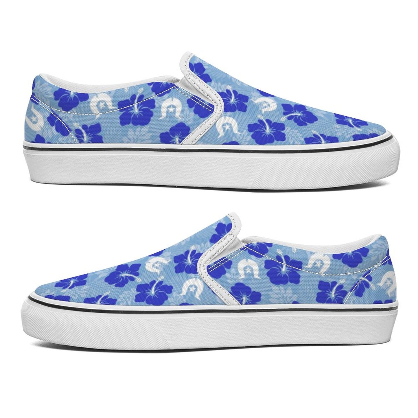 Hibiscus flowers with White Dhari (Sky blue) on Canvas Shoes for Teenagers
