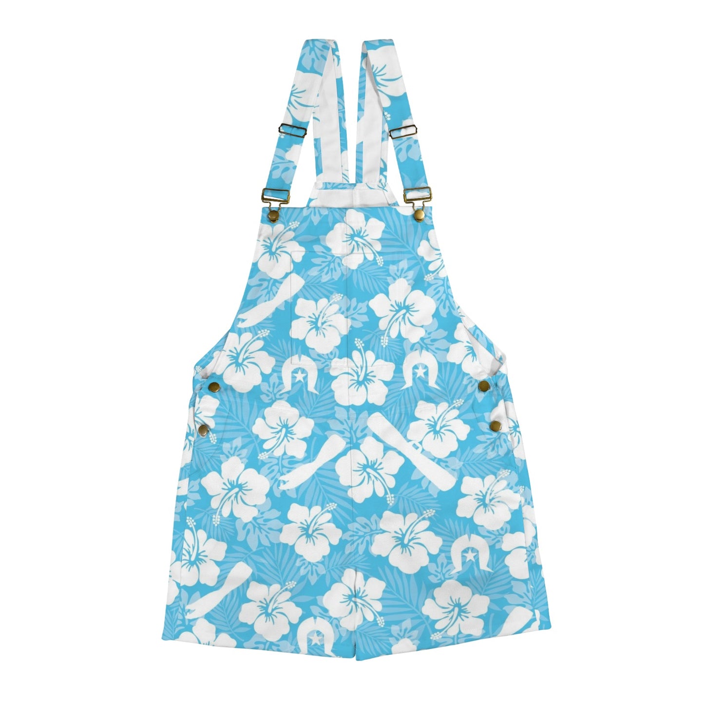 White Hibiscus flowers, Warup and Dhari on Unisex Suspender Jumpsuit