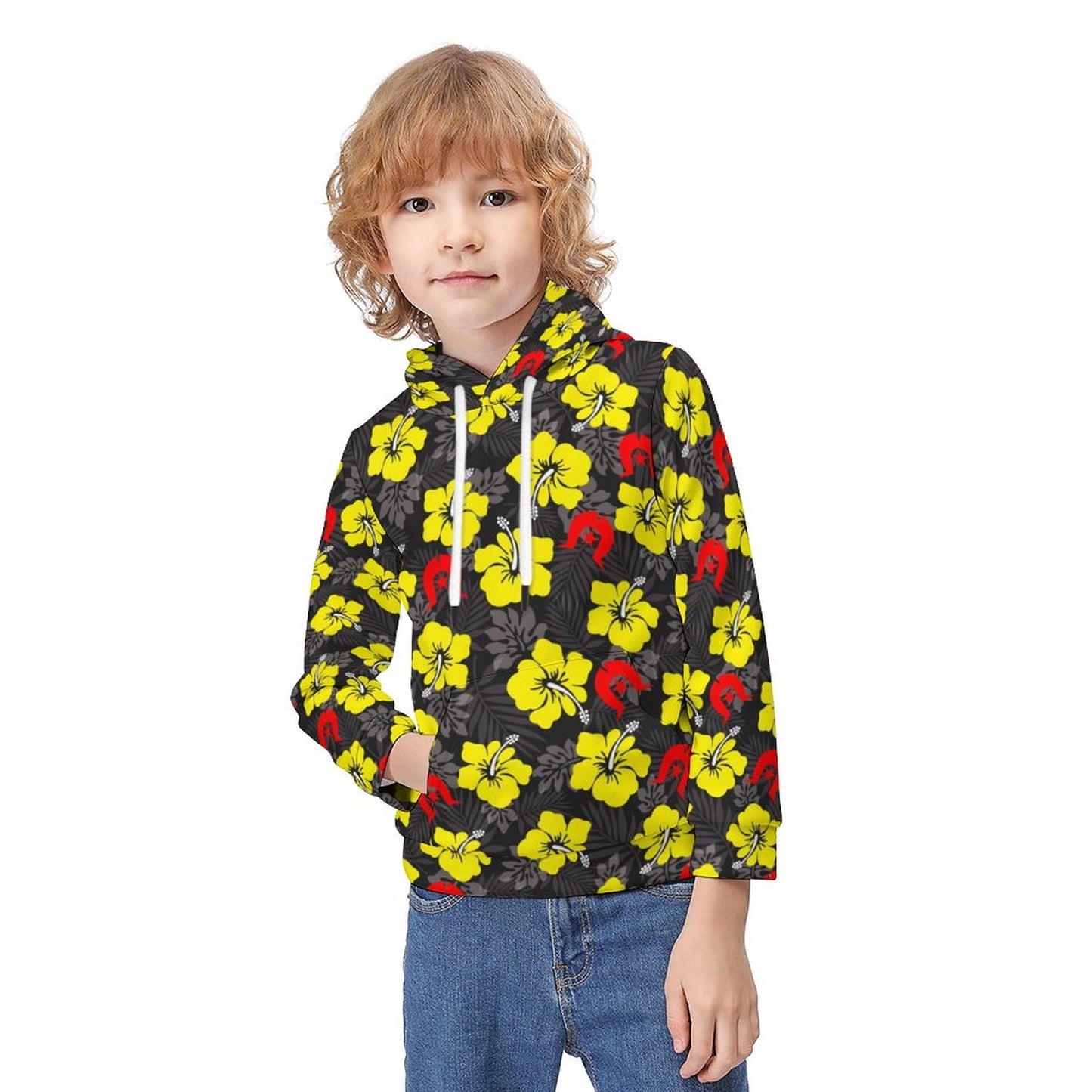 Royal yellow Hibiscus with Red Dhari on Children's Hoodie