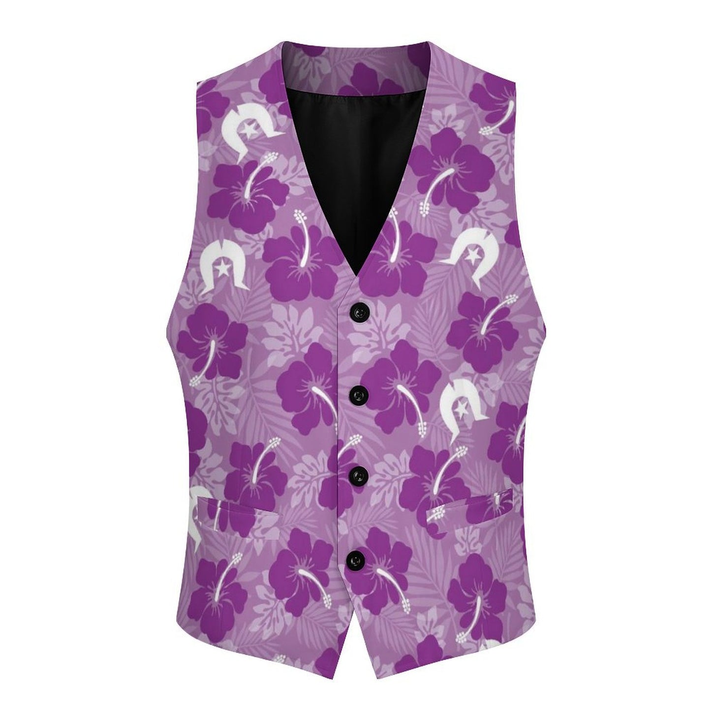 Hibiscus flowers with Dhari (Royal purple) on Men's Sleeveless Suit Vest