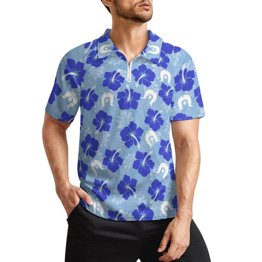 Hibiscus flowers with White Dhari (Sky blue) on Short Sleeved Sportswear Men's T Shirt