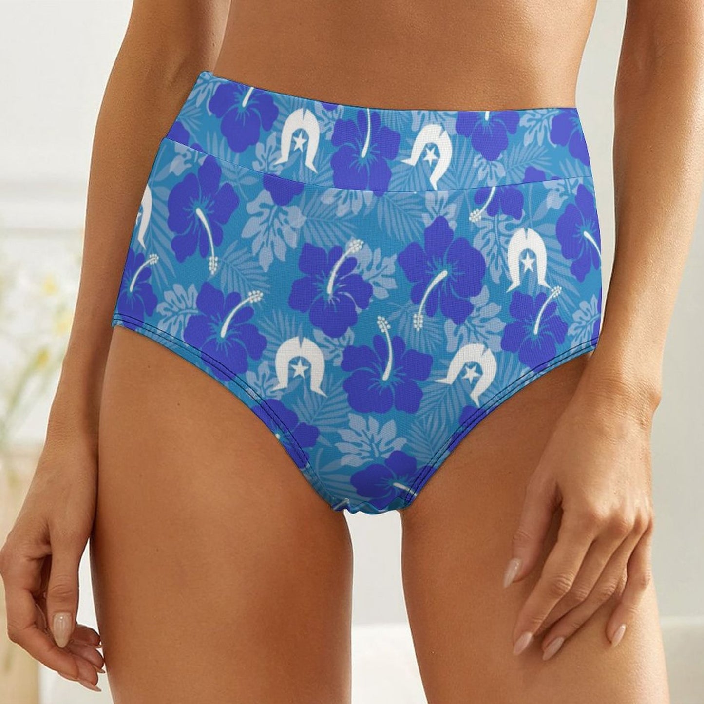 Hibiscus flowers with Dhari (Royal blue) on Women's High-Rise Panties