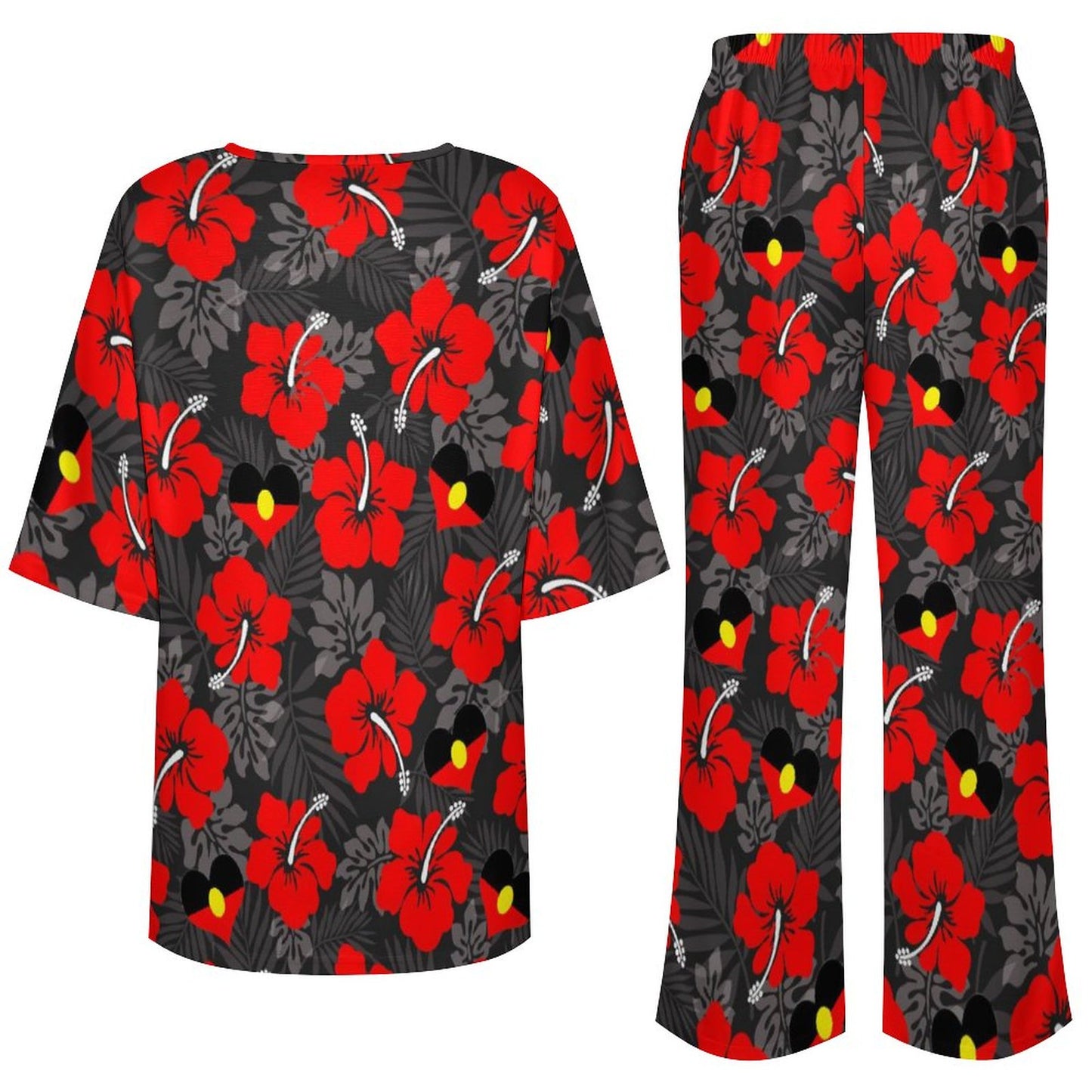 Hibiscus flowers with Aboriginal Heart Flag on Women's Mediterranean Style Set