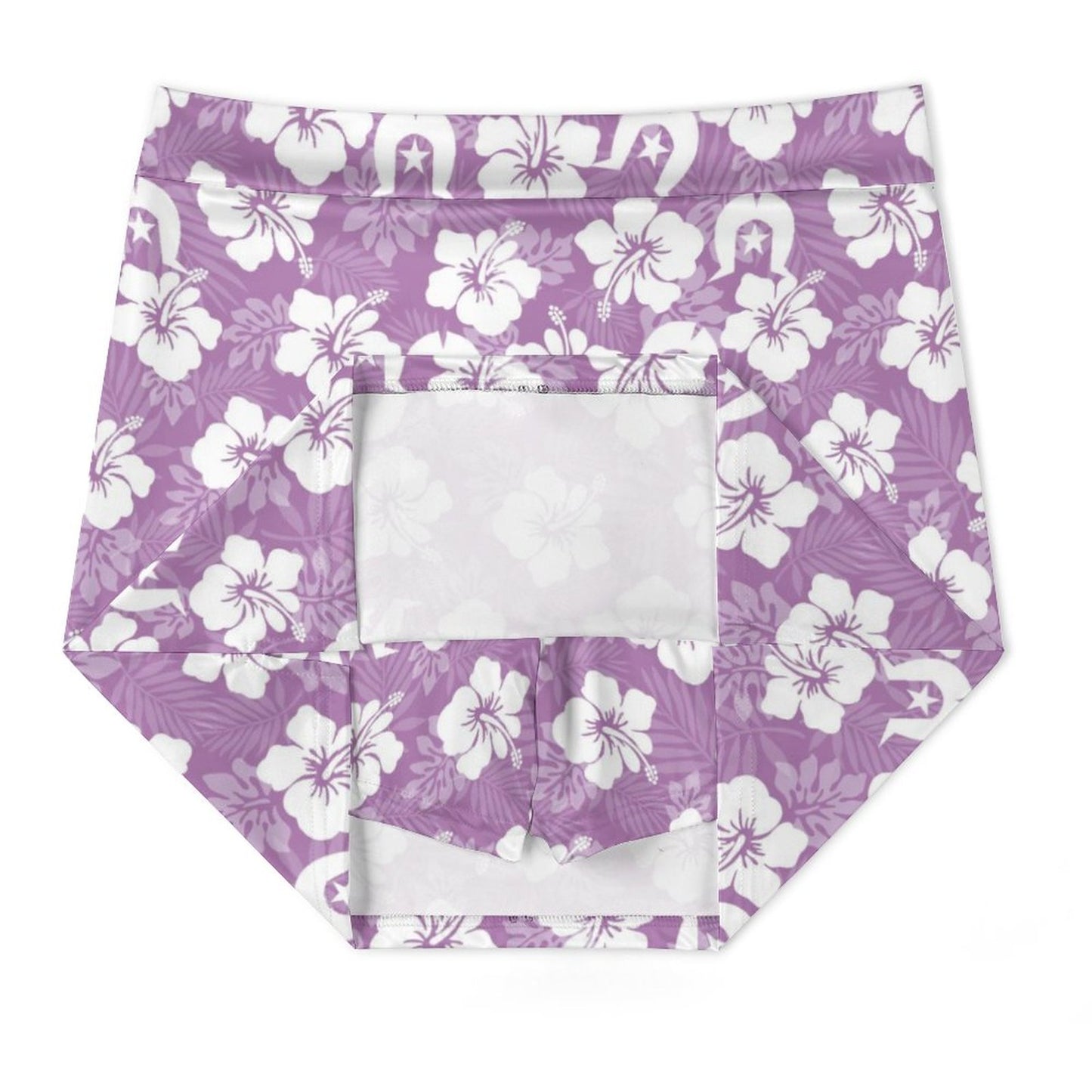 White Hibiscus and Dhari (Purple) on Anti-peep Skort with Pocket AMQ