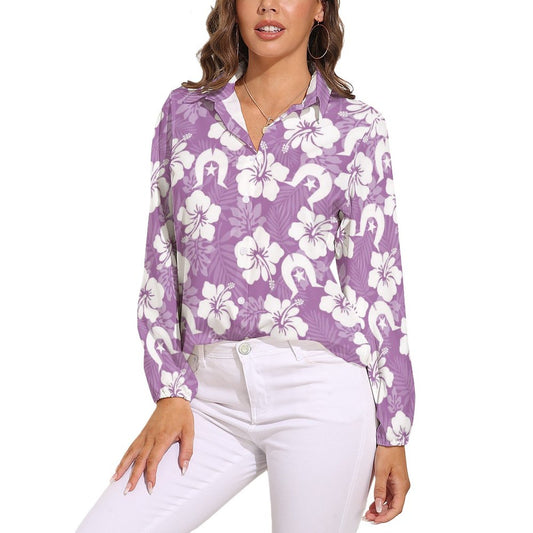 White Hibiscus and Dhari (Purple) on Casual Long Sleeve Vintage Tour Shirt