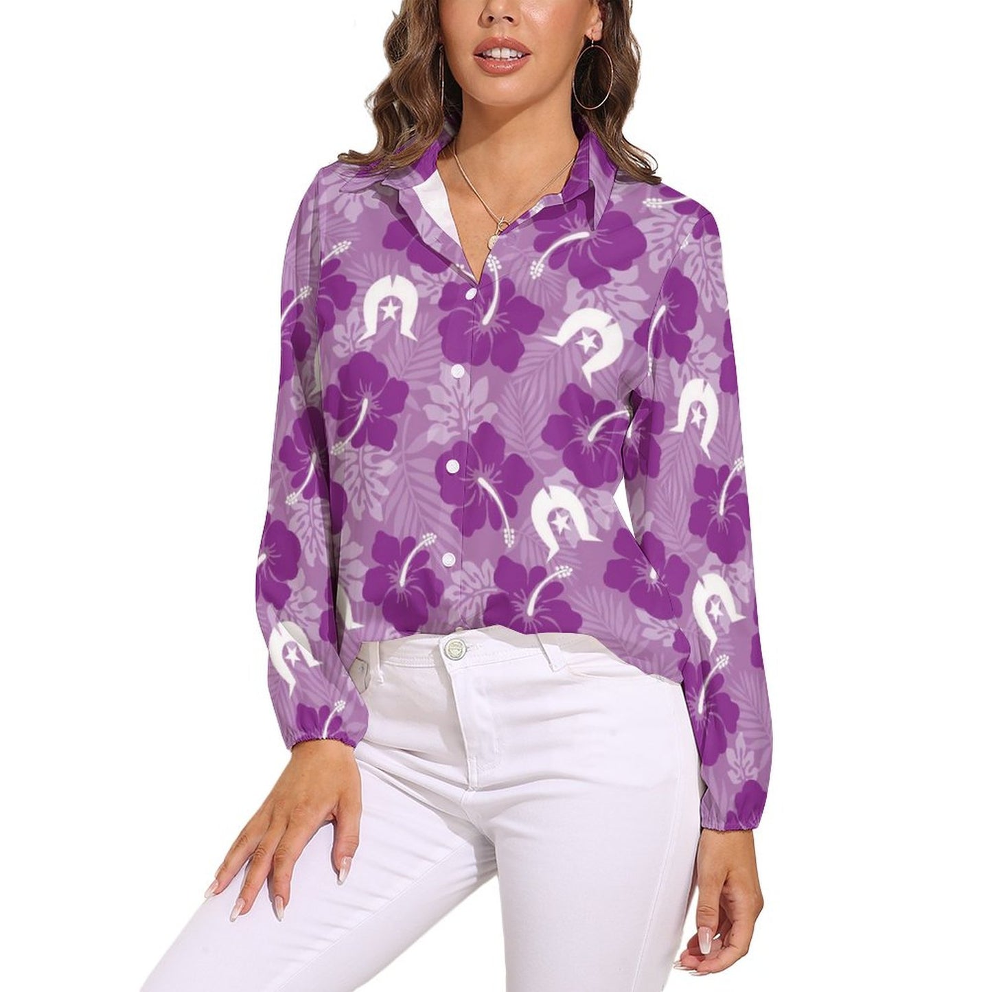 Hibiscus flowers with Dhari (Royal purple) on Casual Long Sleeve Vintage Tour Shirt