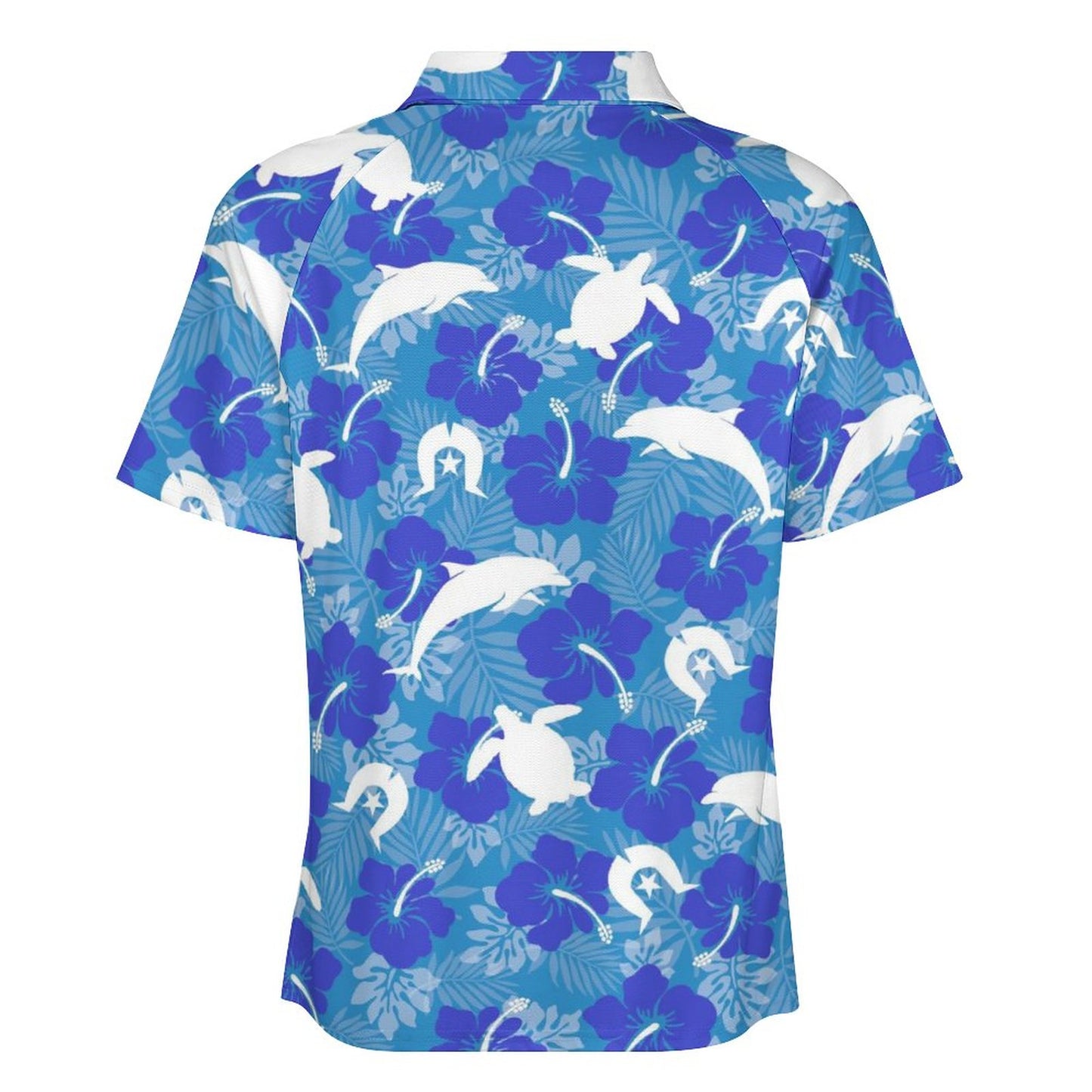 Hibiscus flowers with Dolphin, Squid and Dhari (Royal blue) on Short Sleeved Sportswear Men's T Shirt
