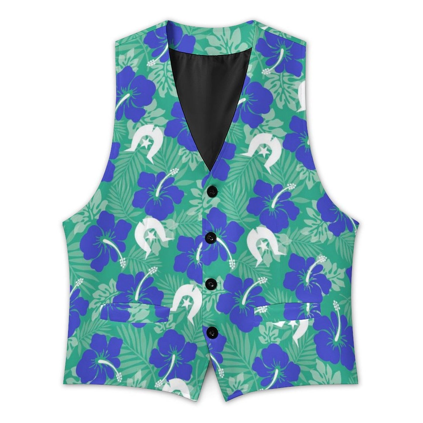 Royal Blue Hibiscus flowers with Dhari on Men's Sleeveless Suit Vest