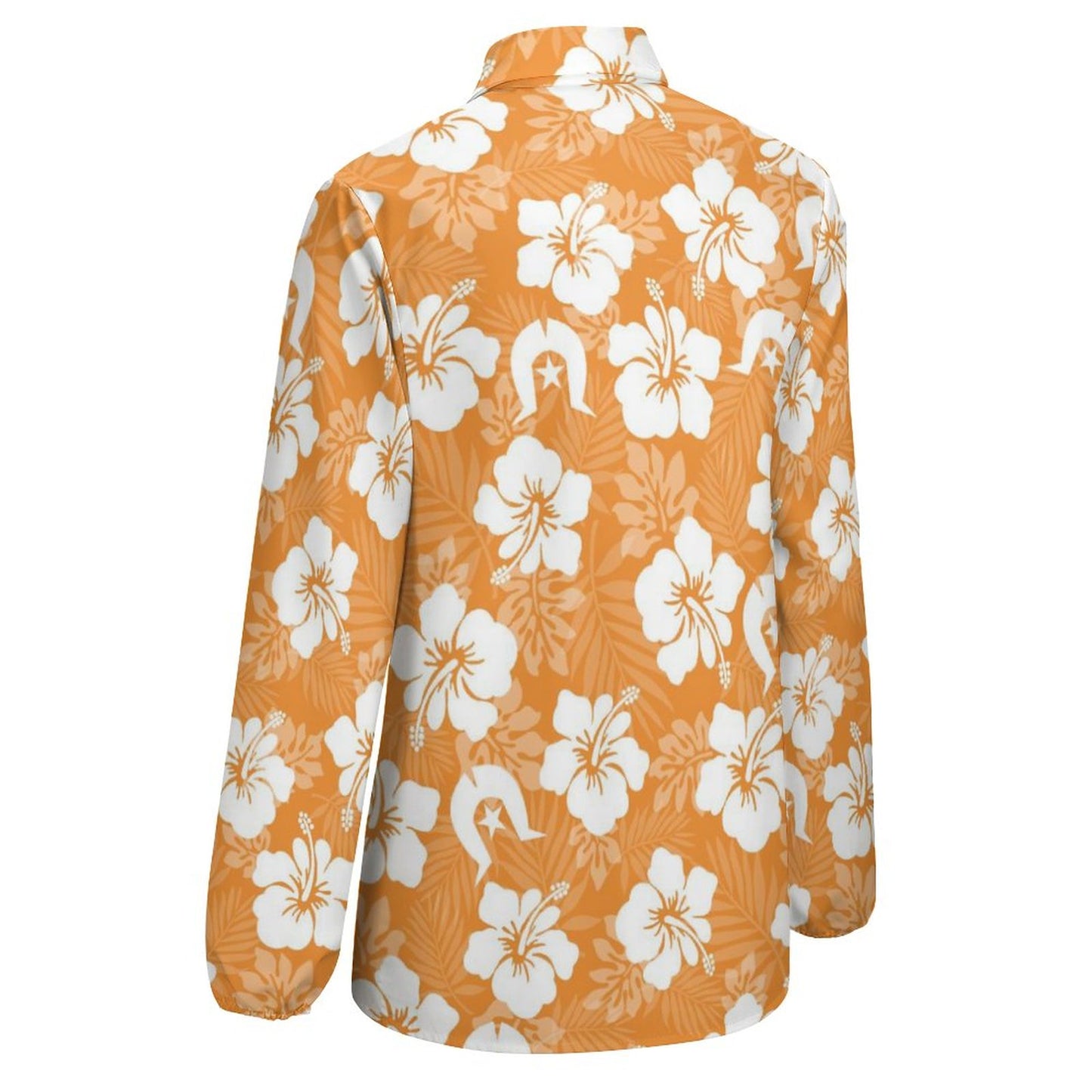 White Hibiscus flowers with Dhari (Orange) on Casual Long Sleeve Vintage Tour Shirt