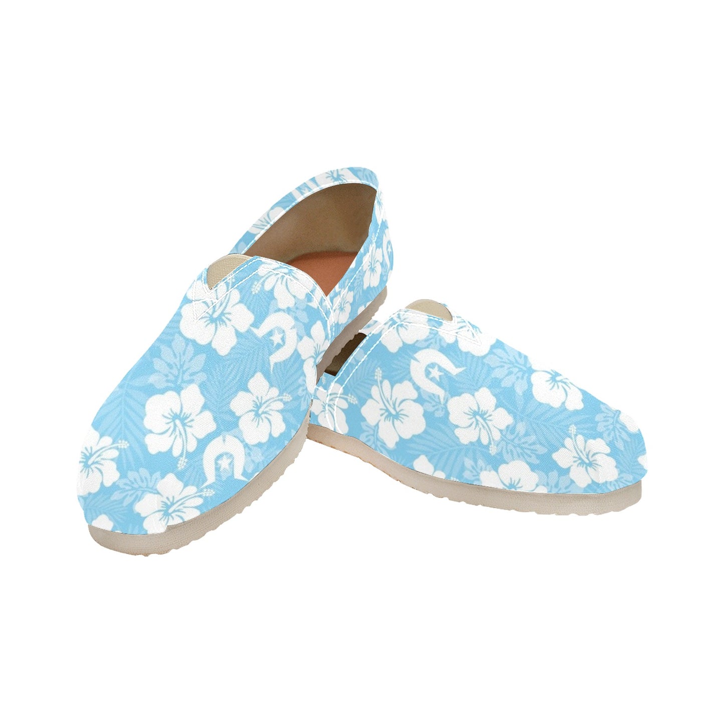 White Hibiscus and Dhari (blue) on Men's Classic Canvas Slip-On Shoes