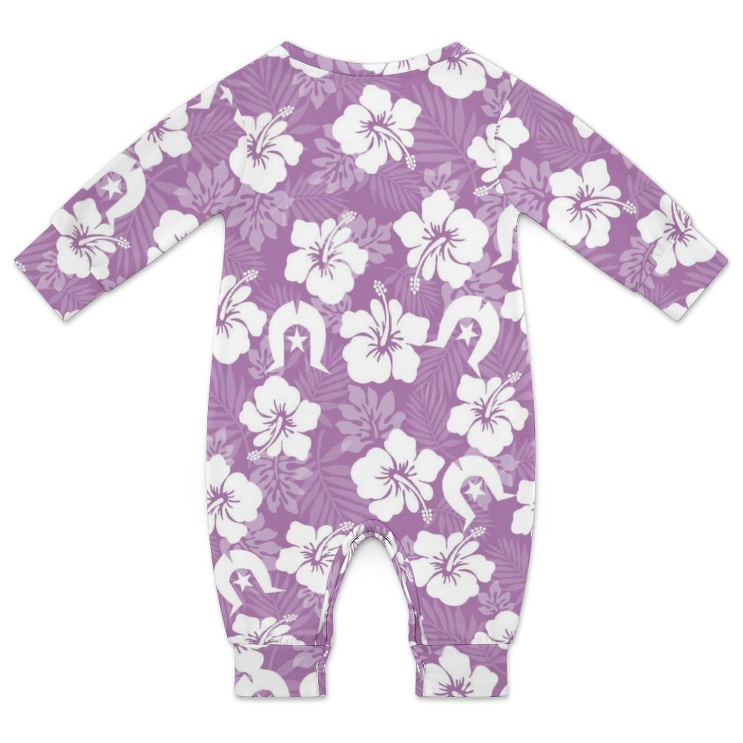 White Hibiscus and Dhari (Purple) on Baby Romper