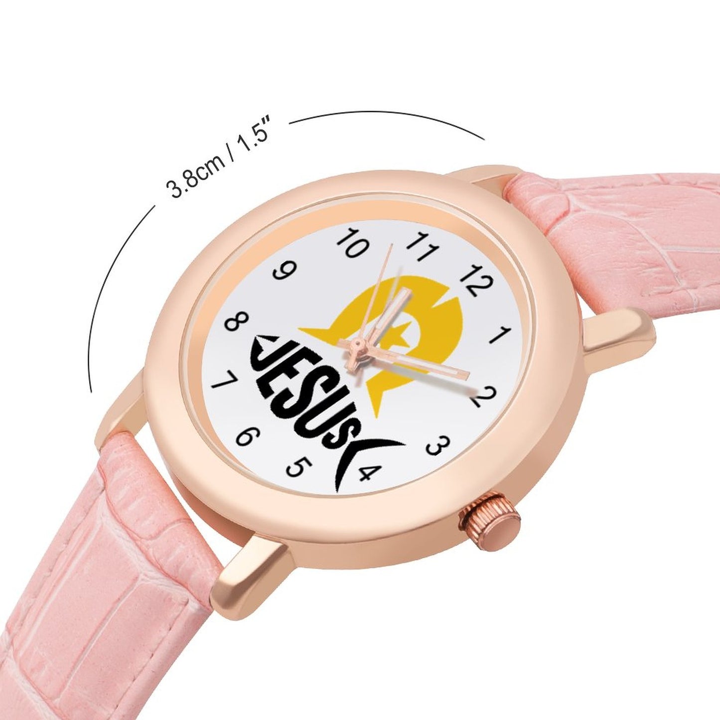 Gold coloured Dhari with Fish shaped 'Jesus' name on Ladies Watch with PU Leather Band