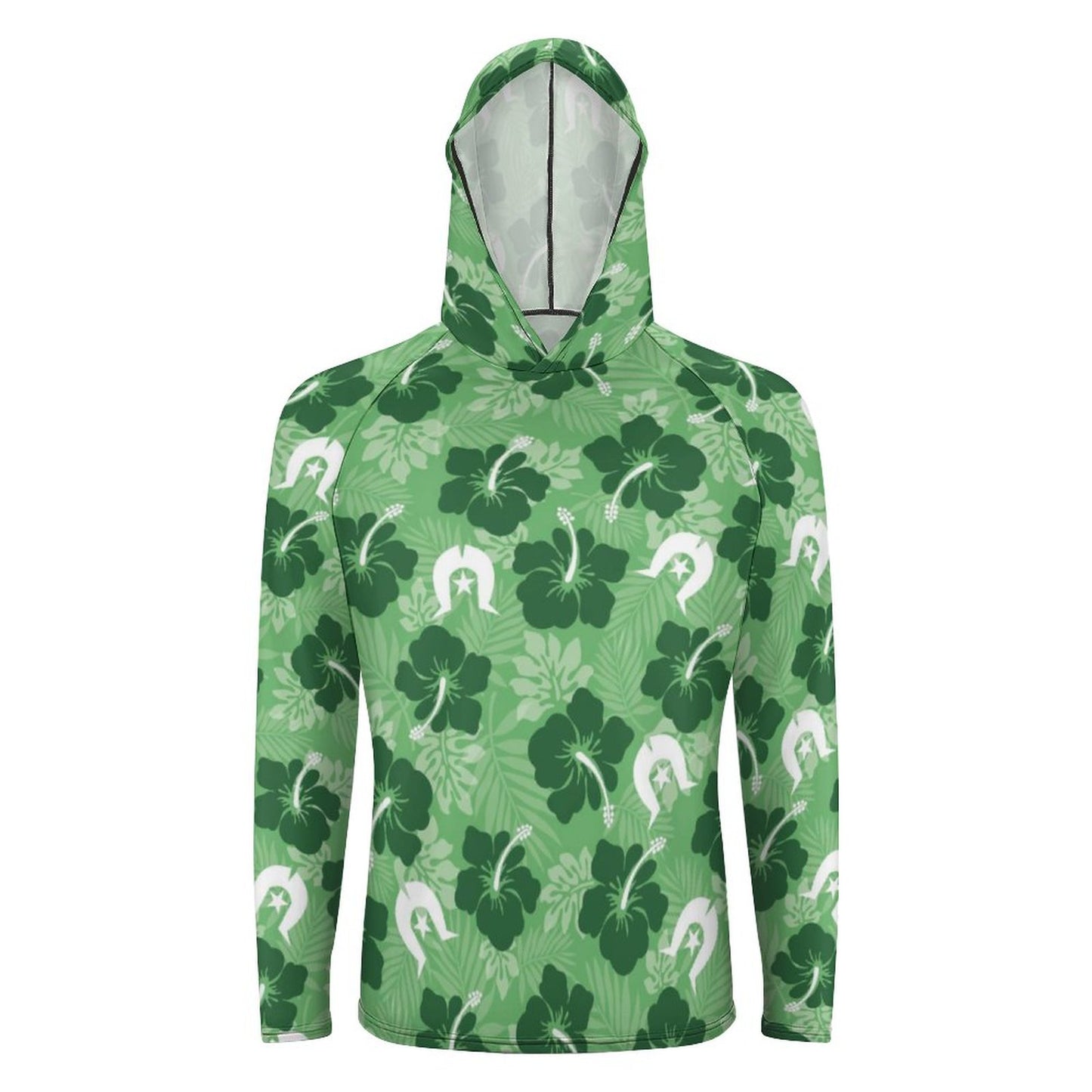 Hibiscus flowers with Dhari (Sea Grass Green) on Men's UPF 40+ Sun Protection Fishing Shirt