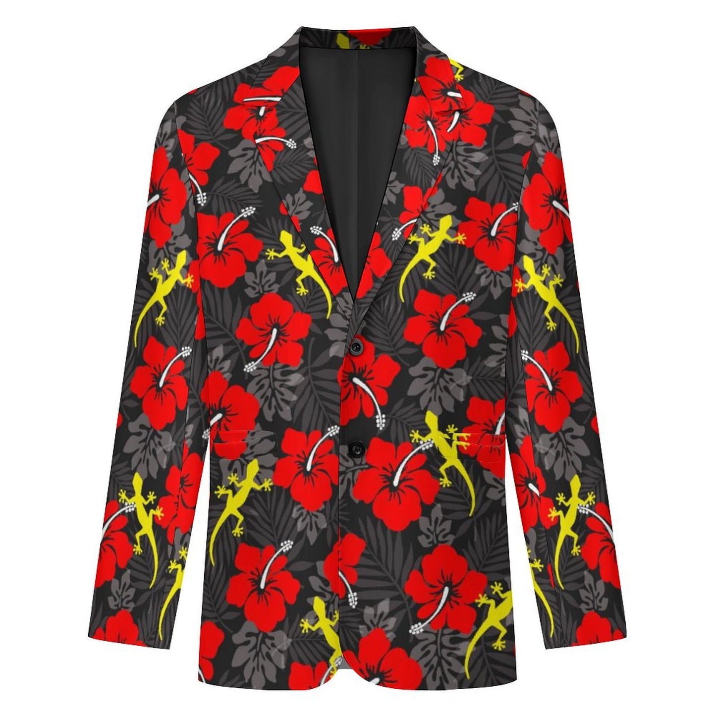 Royal Red Hibiscus flowers with Gecko on Men's Blazer