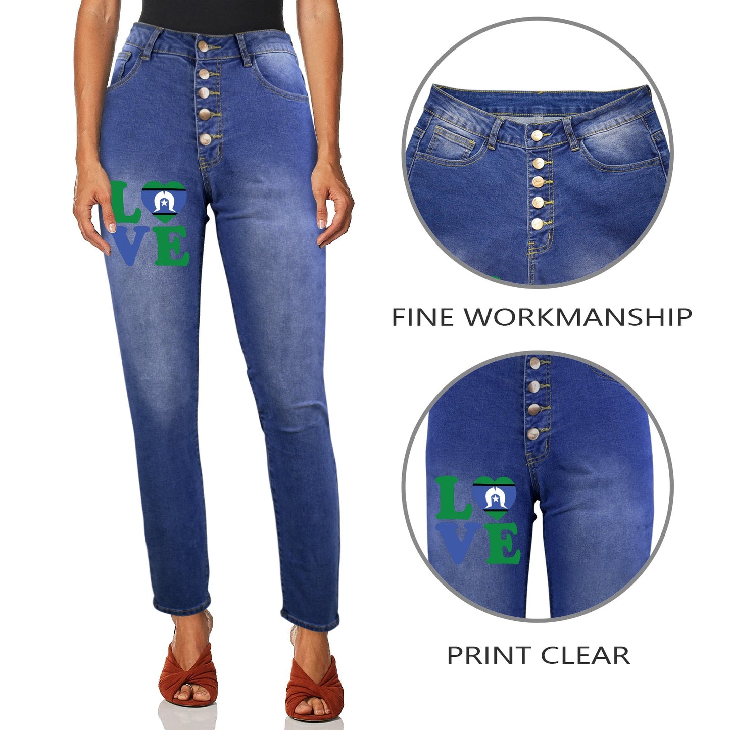 Torres Strait Flag with 'LOVE on 'Women's Jeans