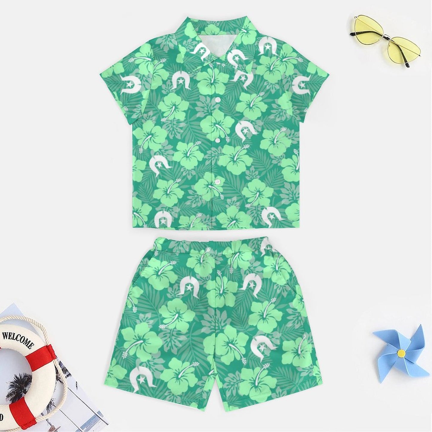 Hibiscus flowers with Dhari (Royal mint) on Youth's/Kid's Casual Beach Outfit