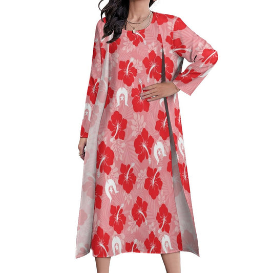 Hibiscus flowers with Dhari (Royal pink) on Long Dress Set