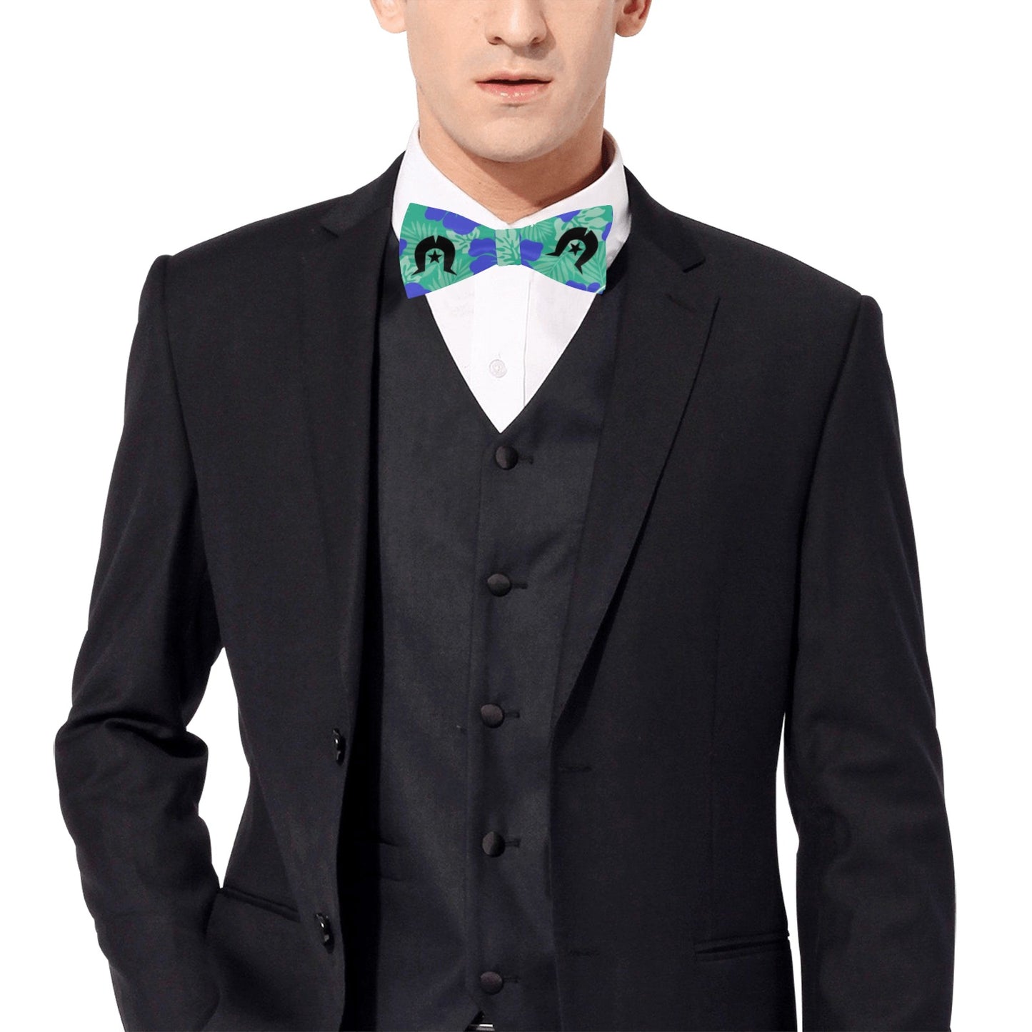 Royal Blue Hibiscus flowers with Black Dhari on Men's Bowtie