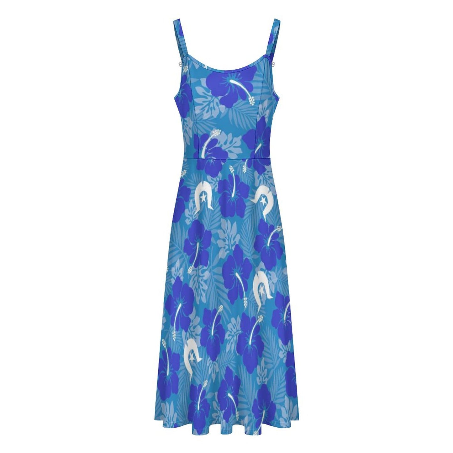Hibiscus flowers with Dhari (Royal blue) on Midi Spaghetti Strap Dress