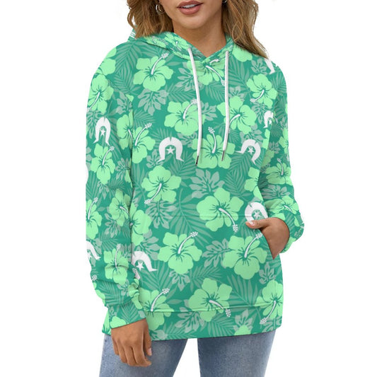Hibiscus flowers with Dhari (Royal mint) on Lady Hoodie with Double-layer Cap