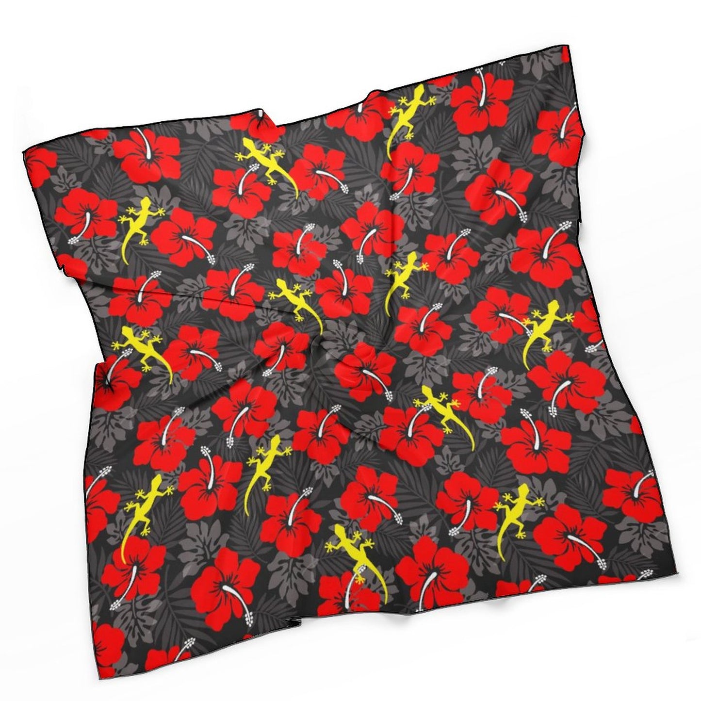 Royal Red Hibiscus flowers with Gecko on Women's Scarf