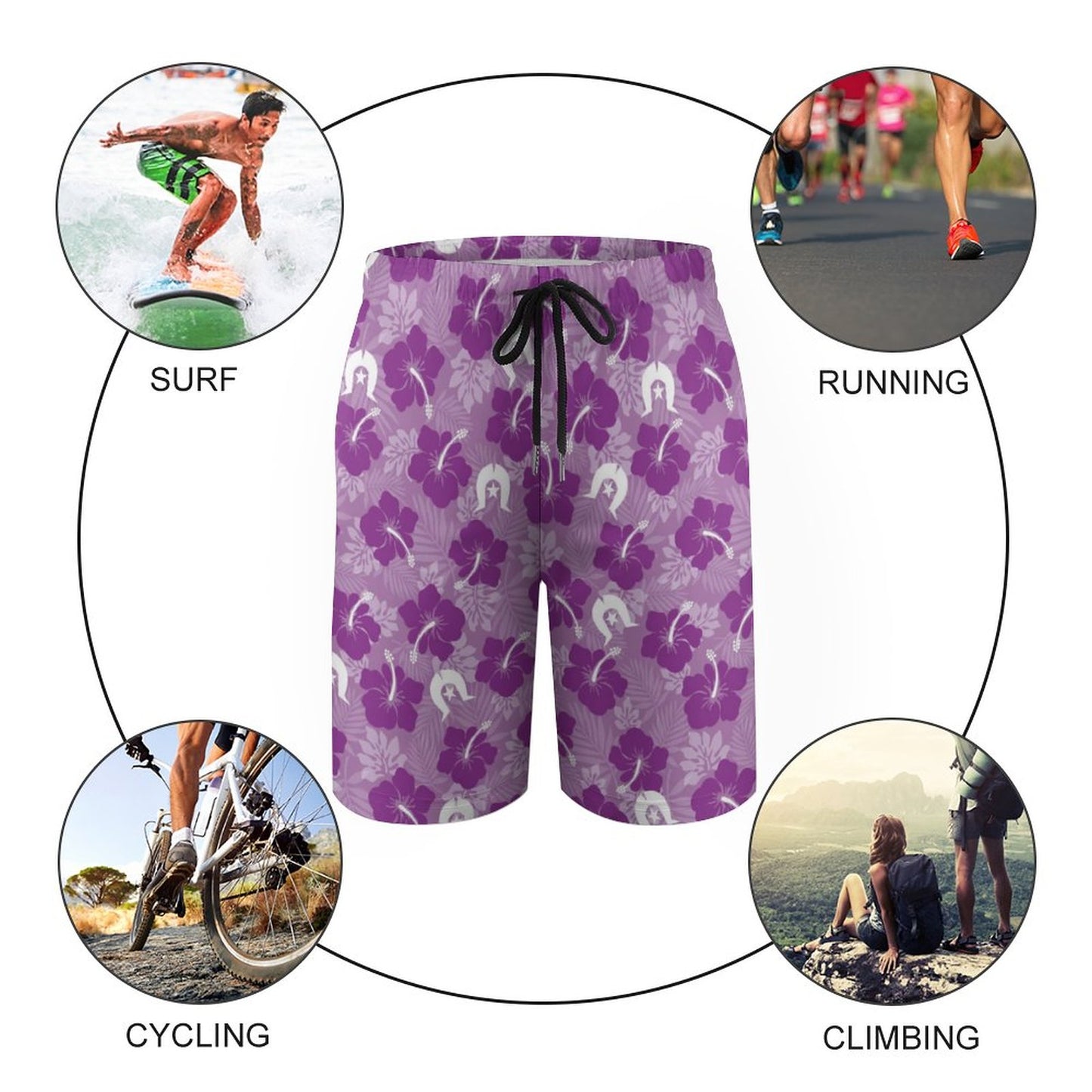 Hibiscus flowers with Dhari (Royal purple) on Kid's Beach Pants