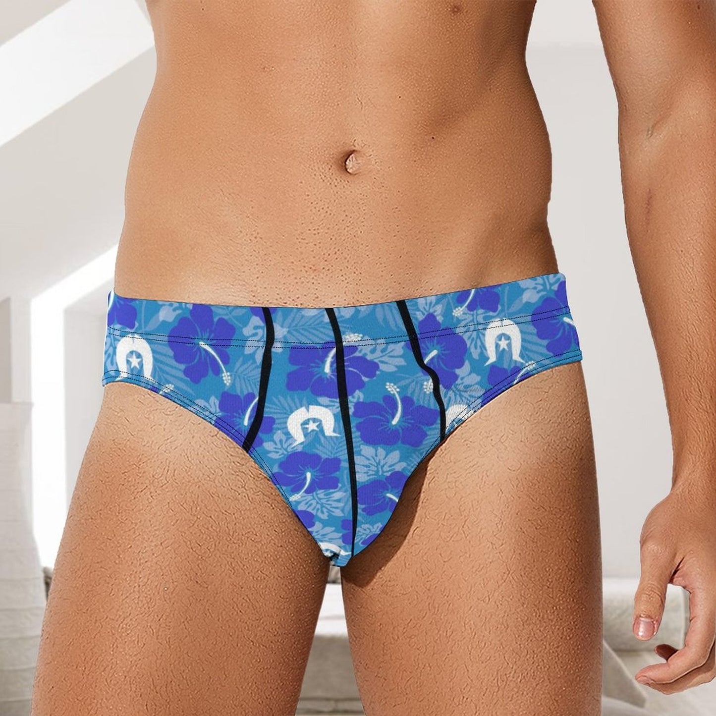 Hibiscus flowers with Dhari (Royal blue) on Milk Silk Men's Briefs