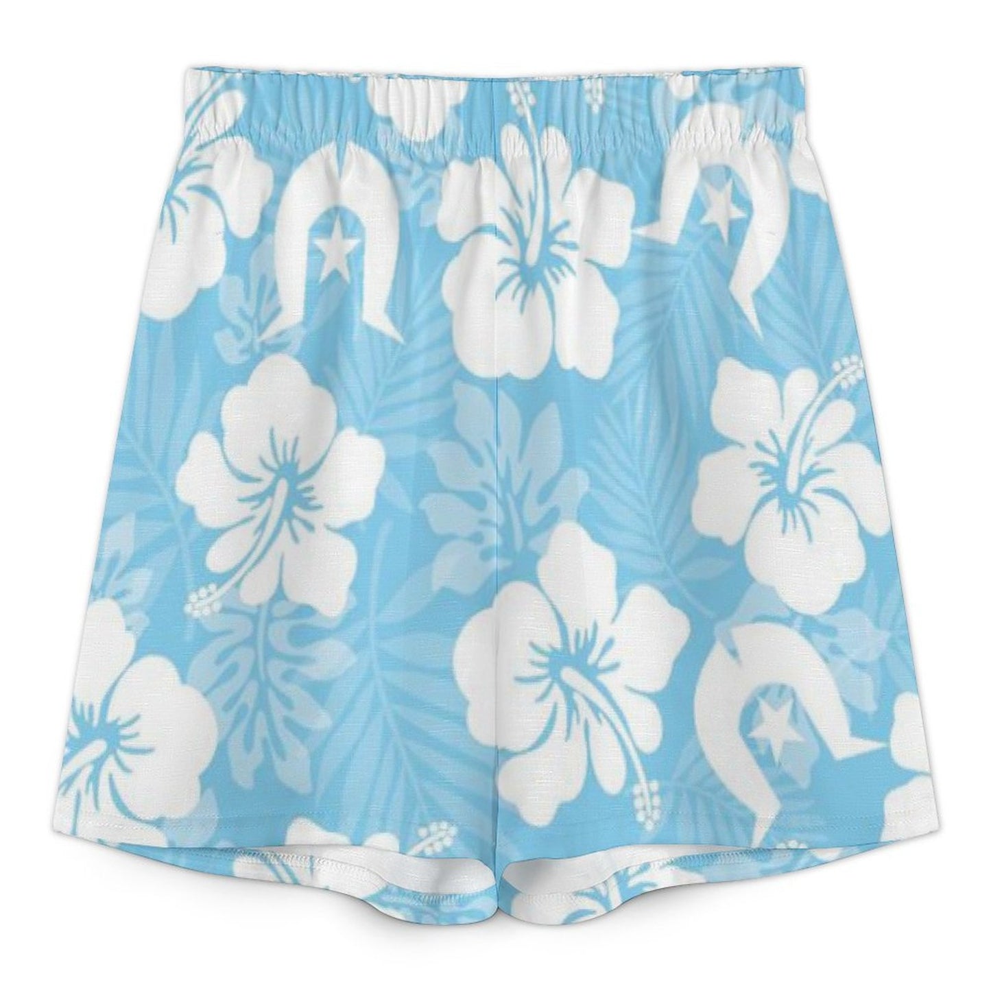 White Hibiscus and Dhari (blue) on Mediterranean Style V-Neck Suit