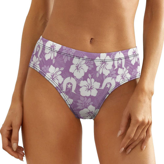 White Hibiscus and Dhari (Purple) on Women's Low-Rise Panties