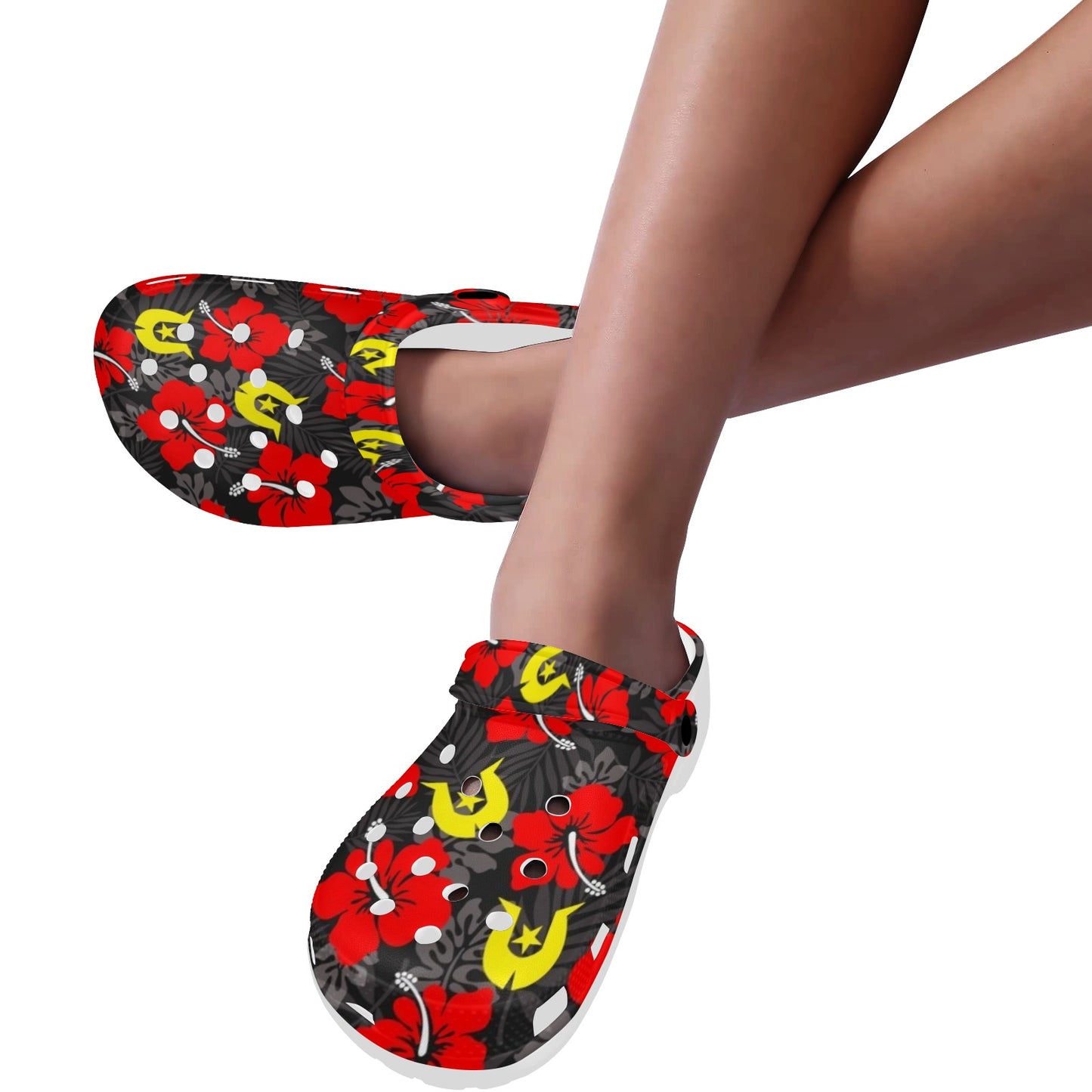 Royal Red Hibiscus with Yellow Dhari on Adults Clogs