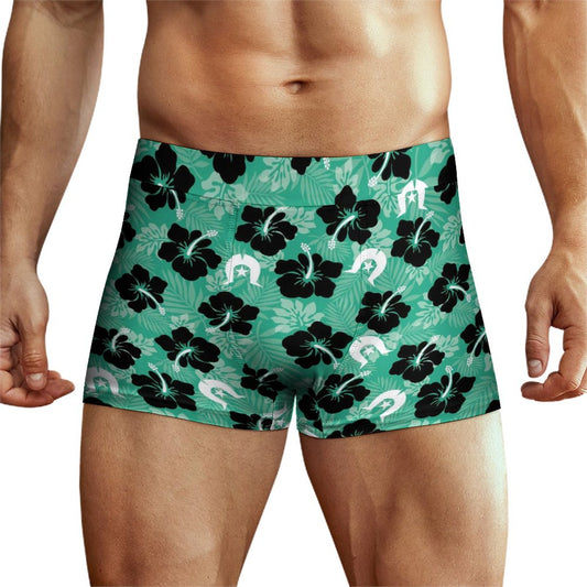 Black Hibiscus with White Dhari on Milk Fiber Boxer Shorts for Men