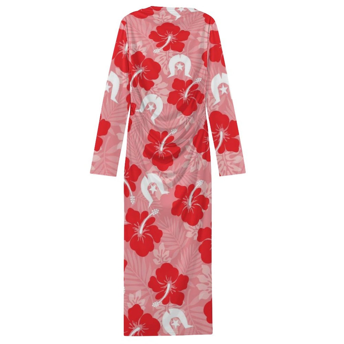Hibiscus flowers with Dhari (Royal Pink) on  Long-Sleeve Draped Bodycon Dress