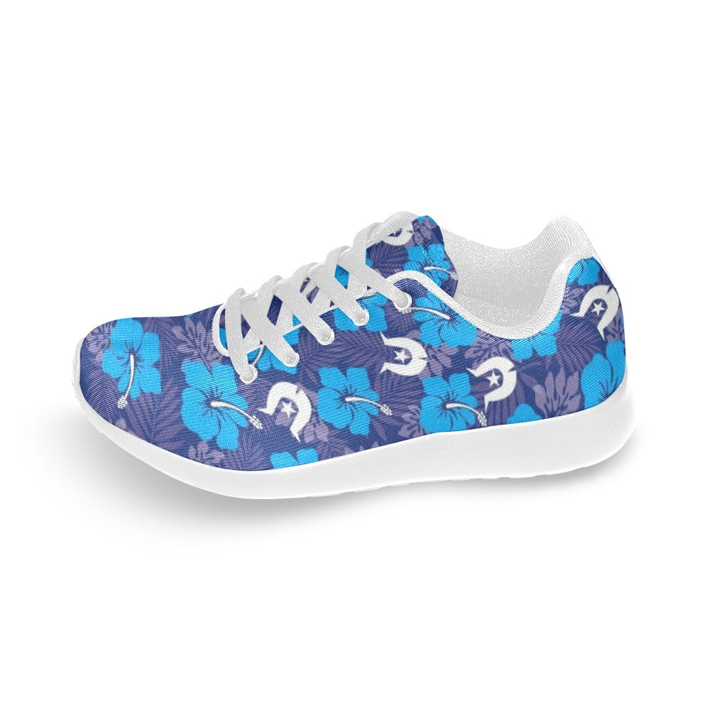 Hibiscus flowers with White Dhari (Royal blue) on Kid's Sneakers