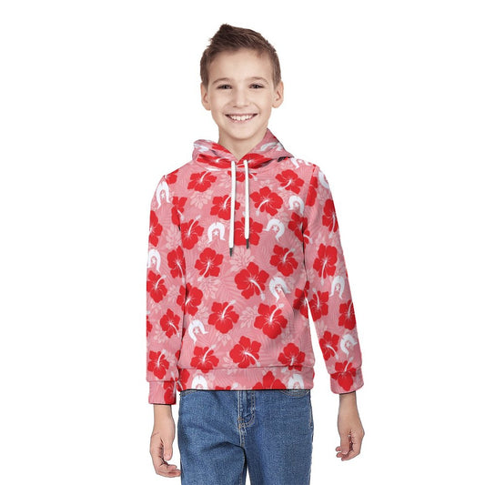 Hibiscus flowers with Dhari (Royal Pink) on Youth's Hoodie