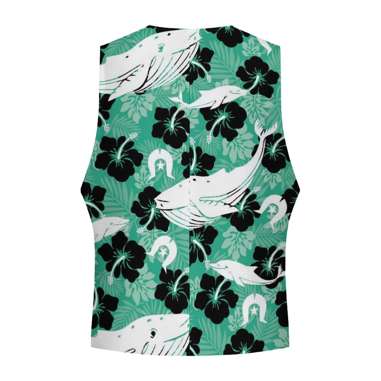 Black Hibiscus with Whale, Dolphin and Dhari on Men's Sleeveless Suit Vest