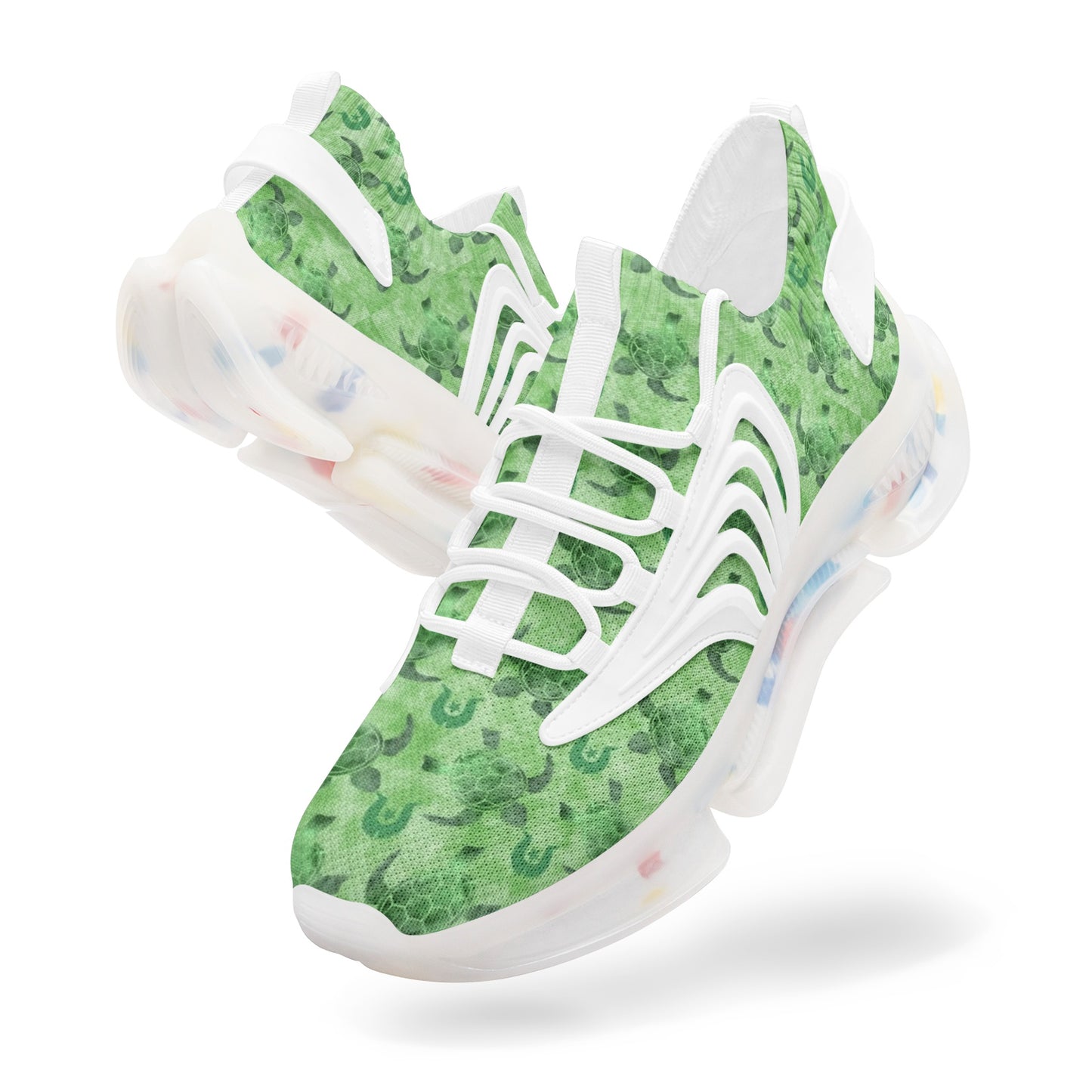 Green Turtle Pattern on Unisex Low Top Mesh Sneakers
