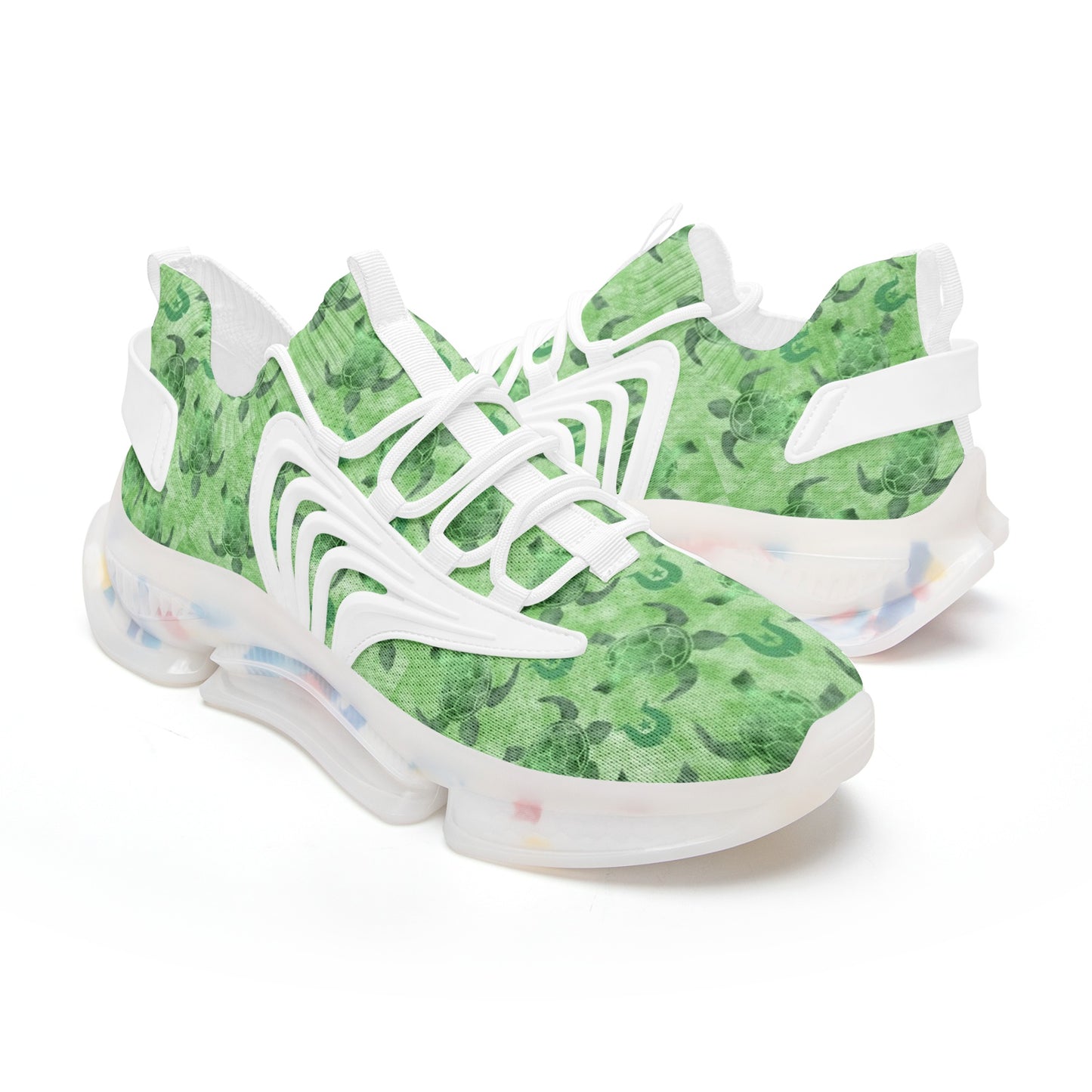 Green Turtle Pattern on Unisex Low Top Mesh Sneakers