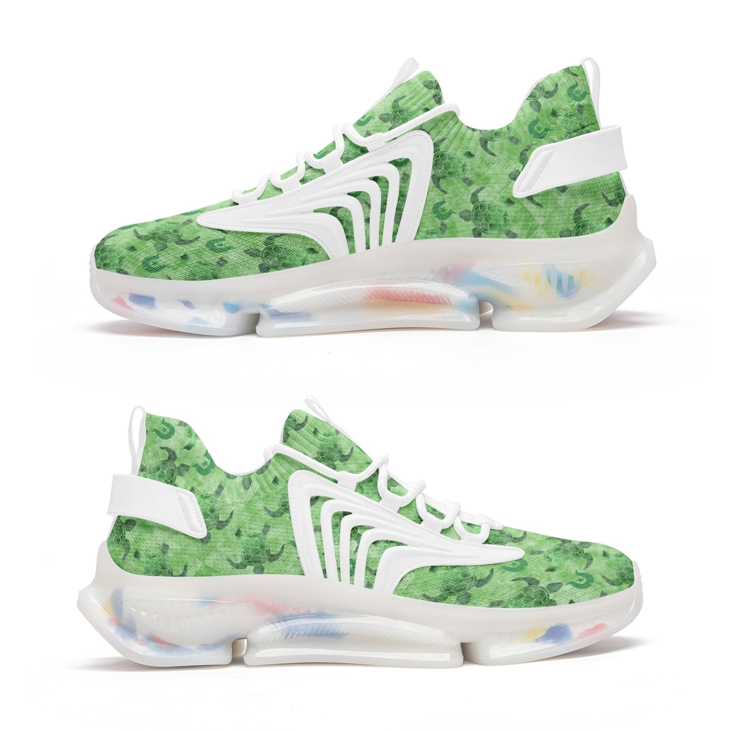 Green Turtle Pattern on Unisex Low Top Mesh Sneakers
