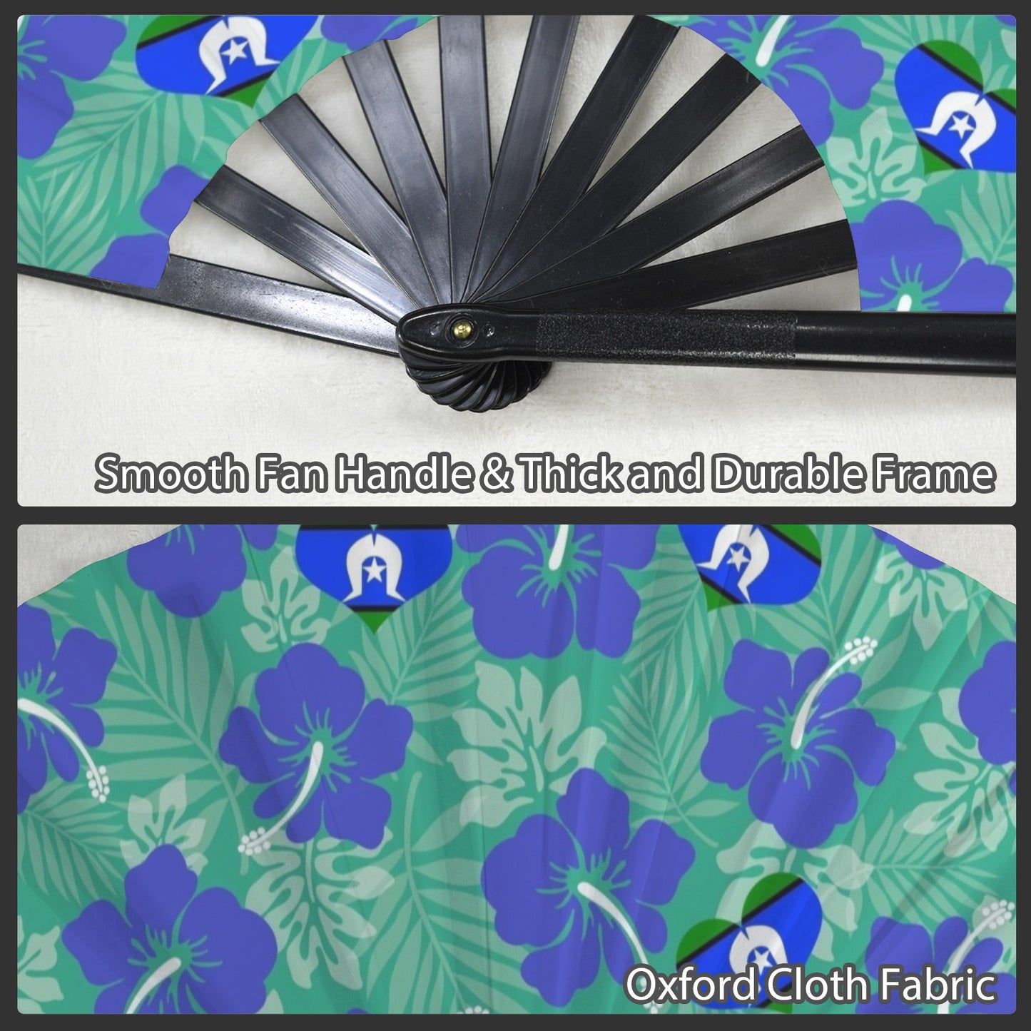 Hibiscus flowers with Torres Strait Heart Flag on Folding Clack Fan