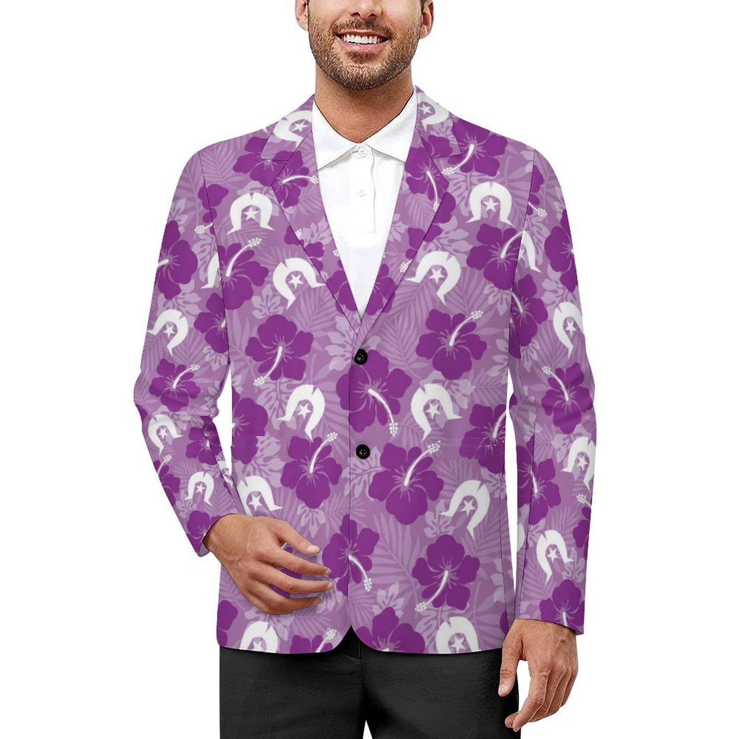Hibiscus flowers with White Dhari (Royal purple) on Men's Blazer